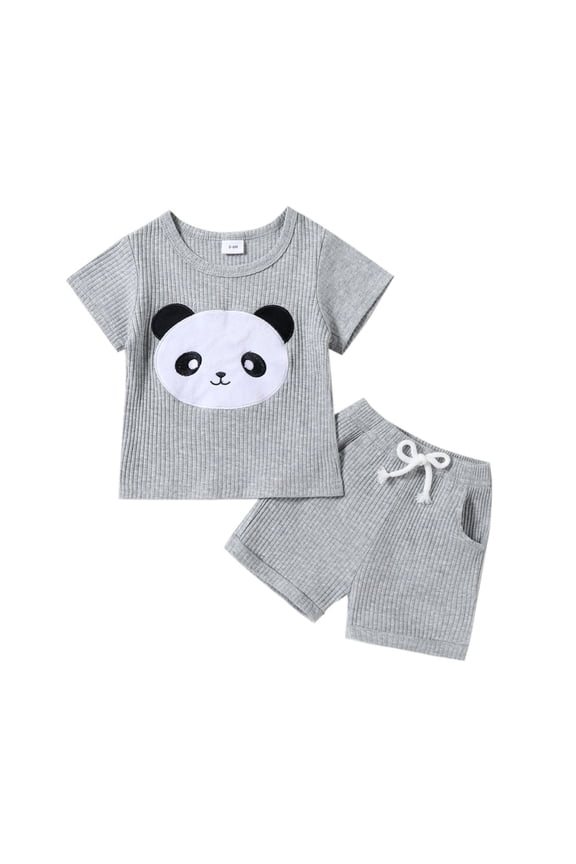 Toddler Girl Fall Outfits Crewneck Short Set 2 Piece Short Sleeve Cartoon Animal Embroider T Shirt Pullover Tops Shorts Breathable Soft Cute Winter Outfits,Grey,2-3 Years