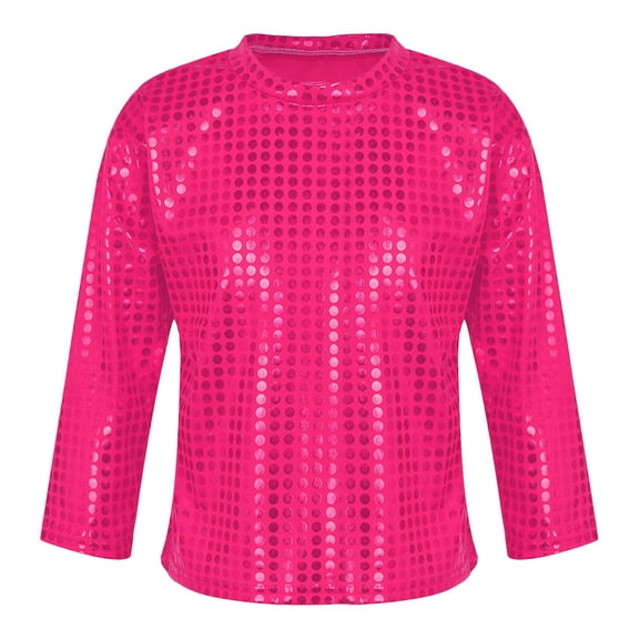 Wuxian Toddler Girls Boys Casual Sequin Glitter Long Sleeves Round Neck Solid Shirts Halloween Party Carnival Gown Top,Hot Pink,5-6 Years