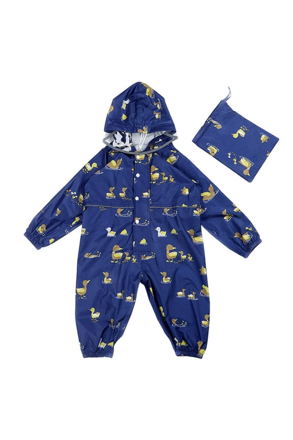 Toddler Girls Boys Rain Suit One Piece Hoodie Zipper Cartoon Waterproof Coverall Rain Jacket Waterproof Coverall,Blue,2-3 Years