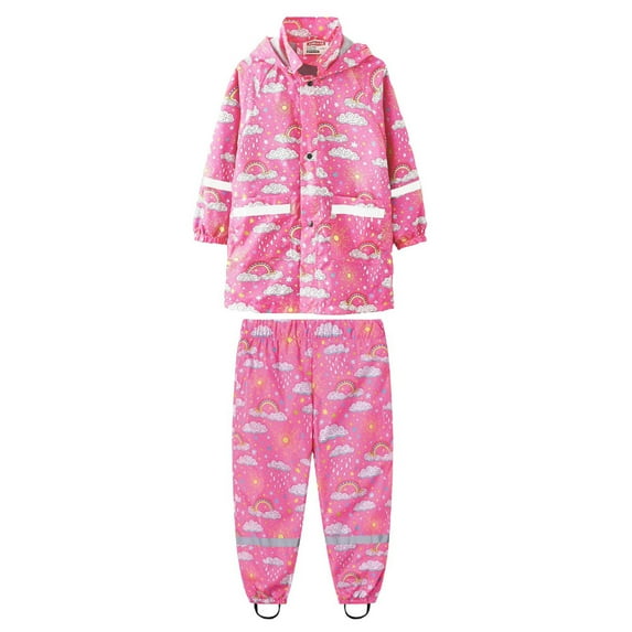 Wuxian Toddler Girls Boys Rain Suit Waterproof Hooded Coat Jacket Outwear Suit Raincoat Hoodies With Pants Waterproof Coverall,Hot Pink,10-11 Years