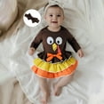 thumbnail image 1 of Wuxian Toddler Girls Outfit Thanksgiving Turkey Print Long Sleeve Ruffle Layered Hem Romper Dress With Headband 3 Piece Suit Fall Winter Girls Outfits,Coffee,0-3 Months, 1 of 9