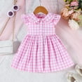 thumbnail image 1 of Wuxian Toddler Girls Ruffles Sleeveless Dresses Classic Plaid Cartoon Bunny Floral Embroider Peter Pan Collar Button High Waist Pleated Dress Party Casual Summer Clothes Guest Dress,Pink,9-12 Months, 1 of 6