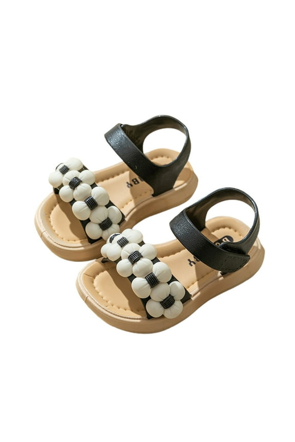 Toddler Girls Sandals Thickened Soft Sole Open Toe Flat Sandals Casual Little Kid Sandals For Summer Fashion Slides,Black,1-2 Years