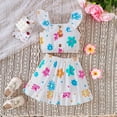 thumbnail image 1 of Wuxian Toddler Girls Spring Summer Skirt Sets Flower Print Ruffled Sleeveless Square Collar Button Down Tank Top Elastic High Waist A-Line Skirts Two Piece Birthday Party Outfits,White,2-3 Years, 1 of 8