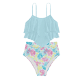 thumbnail image 1 of Wuxian Toddler Girls Two Piece Swimsuit Summer Floral Print Ruffles Tiered Spaghetti Strap Backless Crop Top High Waist Ruched Briefs Tankini Sets Beachwear Stylish Bathing Suit,Blue,11-12 Years, 1 of 3