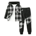 thumbnail image 1 of Wuxian Toddler Kids Boys Autumn Outfit 2 Piece Hooded Button Down Long Sleeve Plaid Jacket And Sweatpants Casual Fall Winter Clothese Sets Outfits,Black,2-3T, 1 of 7