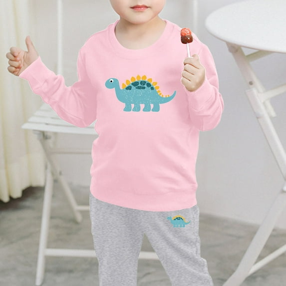 Wuxian Toddler Kids Boys Fall Winter Basic Clothes Sets Casual Crewneck Solid Color Long Sleeve Pullover Sweatshirt And Sweatpants 2 Piece Loose Fit Warm Outfits,Pink,18-24M