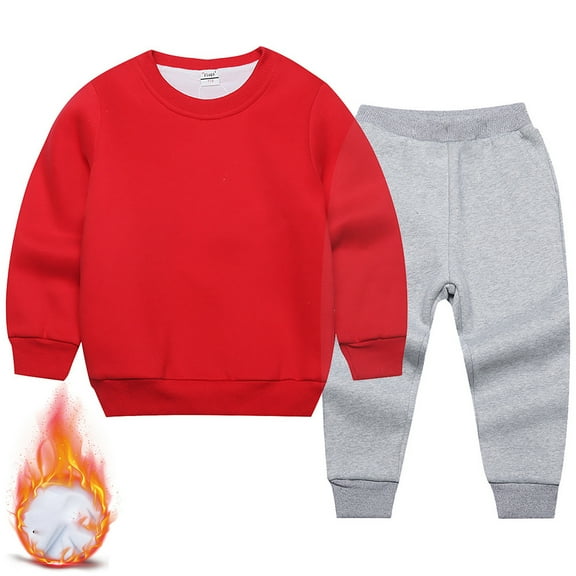 Wuxian Toddler Kids Boys Fall Winter Basic Clothes Sets Casual Crewneck Solid Color Long Sleeve Pullover Sweatshirt And Sweatpants 3 Piece Loose Fit Warm Outfits,RD2,4-5T