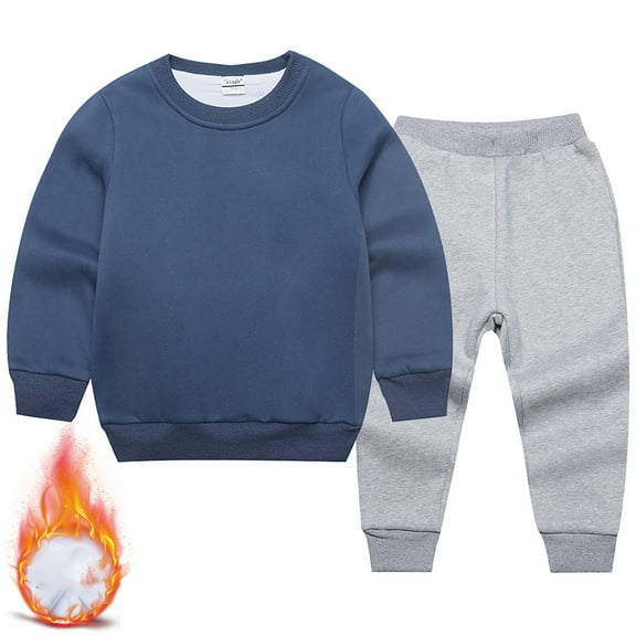 Wuxian Toddler Kids Boys Fall Winter Basic Clothes Sets Casual Crewneck Solid Color Long Sleeve Pullover Sweatshirt And Sweatpants 3 Piece Loose Fit Warm Outfits,NY2,4-5T
