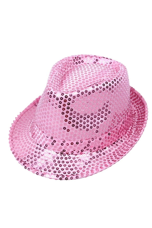 Toddler Kids Boys Sequin Fedoras Hat Glitter Sparkly Top Hat Performance Dance Party Stage Show Solid Colro Western Retro Disco Jazz Caps Victorian Dress Up Lightweight Hats,Pink,One Size