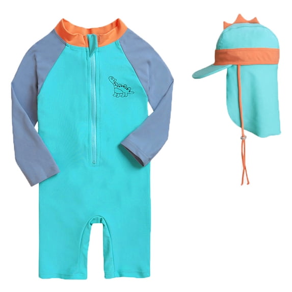 Wuxian Toddler Kids Girls Swimsuit Sets Flower Print Long Sleeve Mock Neck Zip Up Bodysuit With Headband Swimwear Outfits Rash Guard Upf 50+ Sun Protection Bathing Suit,Sky Blue,1-2 Years