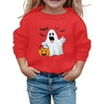 thumbnail image 1 of Wuxian Toddler Kids Halloween Sweatshirt Pullover Funny Ghost Pumpkin Graphic Print Top Shirt Crewneck Long Sleeve Casual Loose Outerwear,Red,3-4 Years, 1 of 4