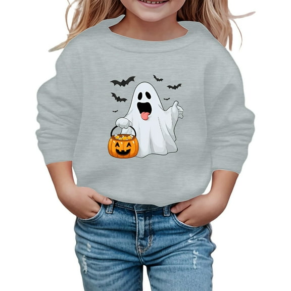 Wuxian Toddler Kids Halloween Sweatshirt Pullover Funny Ghost Pumpkin Graphic Print Top Shirt Crewneck Long Sleeve Casual Loose Tops,Grey,3-4 Years