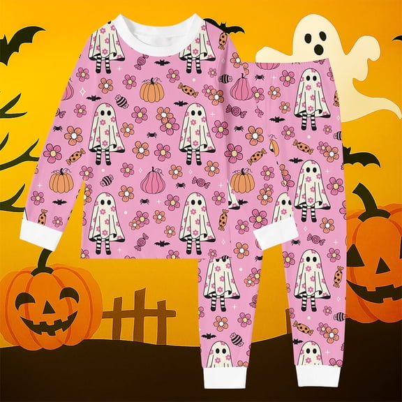 Wuxian Toddler Pajamas Halloween 2-Piece Pajamas Sleepwear Pjs Sets Long Sleeve Funny Jammies Print Comfort Sleepwear,Pink,3-4 Years