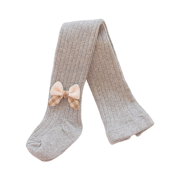 Wuxian Toddler Pants Knitted Stretch Leggings Cute Flower Bow Soft Tights Solid Color High Waist Full Length Stocking Pantyhose For Sports Everyday Activities,Light Gray,12-18 Months