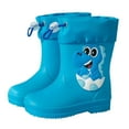 thumbnail image 1 of Wuxian Toddler Rain Boots Funny Dinosaur Graphic Lightweight Waterproof Anti-Slip Booties With Drawstring Thickened Soft Rubber Sole Easy Put On Shoes,Blue,4.5-5 Years, 1 of 9