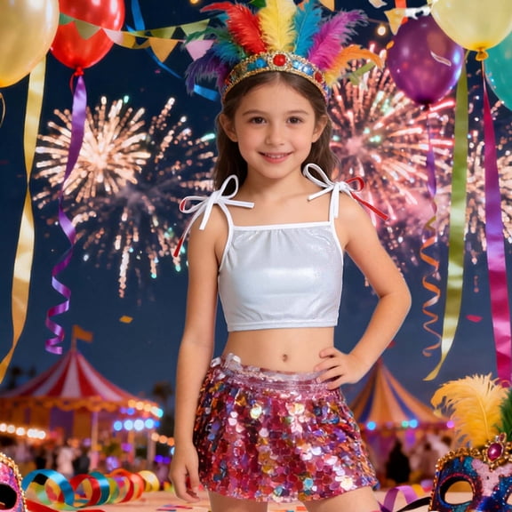 Wuxian Toddler Shirt Shine Sequins Shirts Crop Top Sleeveless Round Neck Carnival Performance Glitter Sequin Stretch Tee Dancewear Cute Tops,Silver,14-15 Years