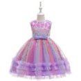 thumbnail image 1 of Wuxian Trendy Toddler Girls Tutu Dresses Sleeveless Round Neck Rainbow Color Sequins Mesh A-Line Pleated Ruffled Tiered Layered Dress Casual Lace Summer Cozy Party Gowns,Purple,3-4 Years, 1 of 5