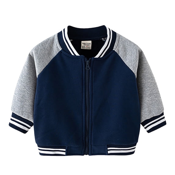 Wuxian Unisex Boys Girls Coat Autumn Winter Thickened Baseball Jacket Boys Girls Varsity Sports Track Coat Striped Coats,Navy,12-18 Months