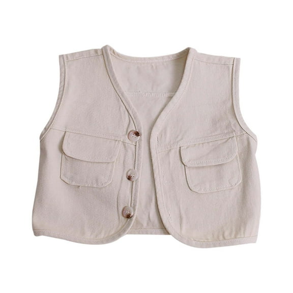 Wuxian Unisex Boys Girls Coat Denim Vest Sleeveless V Neck Button Down With Front Pockets Outerwear For Children Fall Winter Cute Coats,White,3-6 Months