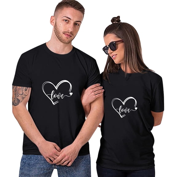 Wuxian Valentine Day Shirts For Couples Womens Short Sleeve Love Letter Print Blouse Casual Crewneck Trendy Comfort Sodt T Shirts Tops Casual Top Blouse,Black,L