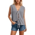 thumbnail image 1 of Wuxian Vest For Women Knit Sweater Vest Sleeveless Solid Color Lace Up Front Open Cardigan Casual Cover Up Tunic Top Soft Stretchy Loose Fit Waistcoat Winter Clothing Dressy Casual Soft,Grey,Xl, 1 of 5