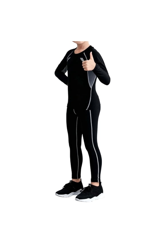 Winter Outfits For Girls Solid Color Thick Thermal Slim Fit Athletic Compression Shirt And Pants Long Sleeve Quickly Drying Suit Training Gear Sports Activewear,Grey,5-6 Years