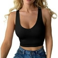 thumbnail image 1 of Wuxian Wireless Bras For Women Solid Color Crop Top Scoop Neck Seamless Underwire Tank Top Bralette Sleeveless Slim Fit Corset Top Basic Camisole Dailywear Soft Bralettes Underwear,Black,L, 1 of 7