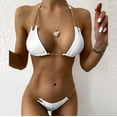 thumbnail image 1 of Wuxian Women 2 Piece Bikini Set Swimwear Summer Solid Color Chain Halter Backless Deep V-Neck Spaghetti Strap Push-Up Padded Bra Low Waist Swimsuit Fashionable Beachwear,White,M, 1 of 6
