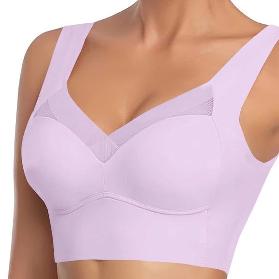 Wuxian Women Bralette No Underwire Supportive Mesh Crossover Bra Seamless Push Up Full Coverage For Evryday T-Shirt Bralette,Purple,Xxl