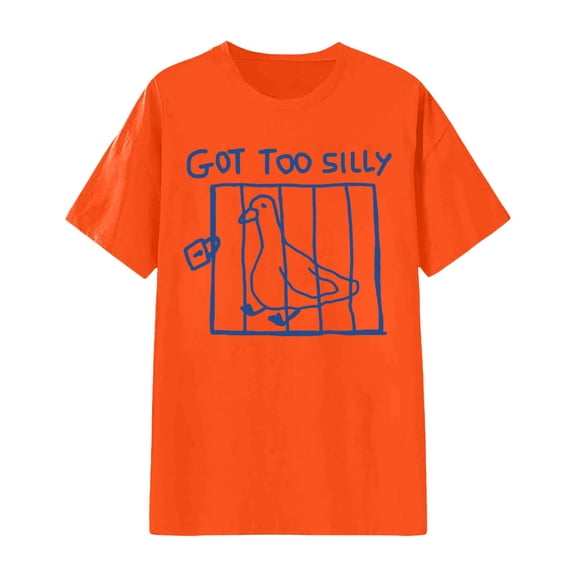 Wuxian Women Funny Shirt Casual Short Sleeve Round Neck Letter Graphic Print Solid Color Relaxed Loose Fti T-Shirt Stylish Tee Tops Casual Top Blouse,Orange,L