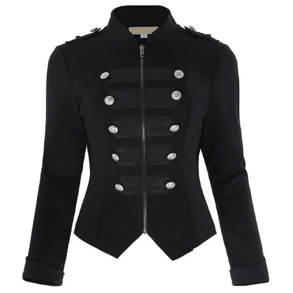 Wuxian Women Jacket Fall Winter Casual Solid Color Long Sleeve Gothic Tops Fashion Button Zipper Up Clothing Themed Party Comfort Coats Outwear,Black,M