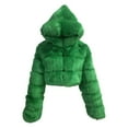 thumbnail image 1 of Wuxian Women Jacket Winter Warm Thickened Crop Coat Hooded Long Sleeve Fuzzy Short Tops Outerwear Winter Warmth Comfort Streetwear,Green,L, 1 of 4