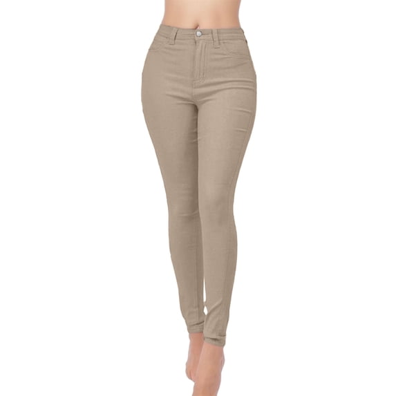 Wuxian Women Jeans Pants Slim Fit Waisted Solid Color Fashion Washed Vintage Ripped Distressed Stretch Jeans Denim Trousers Tummy Control Trendy Pants,Khaki,XXL