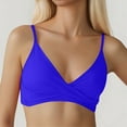 thumbnail image 1 of Wuxian Women'S Classic Solid Color Swimwear Spaghetti Strap V-Neck Fashion Front Cross Swim Tops Underwire Bra Summer Breathable Cozy Bikini Vacation Swimsuit,Blue,S, 1 of 5