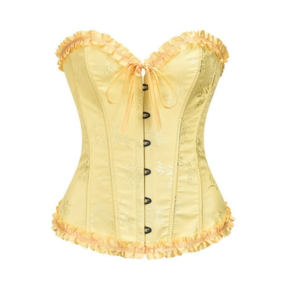 Wuxian Women'S Corset Top Bustier Vintage Lace Up Tube Top Floral Print Corset Bodyshaper Comfort Boned Overbust,Yellow,S