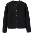 thumbnail image 1 of Wuxian Women'S Jacket Button Down Long Sleeve Fuzzy Wool Coat Casual Round Neck Open Front Cardigan Winter Thick Warm Outerwear,Black,L, 1 of 5