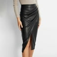thumbnail image 1 of Wuxian Women'S Leather Midi Skirt High Split Ruched Bodycon Slim Fit Solid Color Stretch Pencil Skirts High Waisted Zip Spring Club Work Party Night Out Dailywear,Black,XL, 1 of 5