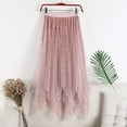 thumbnail image 1 of Wuxian Women'S Sequin Tutu Skirt Long Irregular Hem High Waist Ruffles Layered Solid Color Spring Summer Star Sequins Velvet Lined A-Line Tulle Mesh Skirt,Pink,One Size, 1 of 3