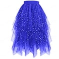 thumbnail image 1 of Wuxian Women'S Sequin Tutu Skirt Long Irregular Hem High Waist Ruffles Layered Solid Color Spring Summer Star Sequins Velvet Lined A-Line Tulle Mesh Skirt,Blue,XL, 1 of 2