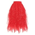 thumbnail image 1 of Wuxian Women'S Sequin Tutu Skirt Long Irregular Hem High Waist Ruffles Layered Solid Color Spring Summer Star Sequins Velvet Lined A-Line Tulle Mesh Skirt,Red,M, 1 of 2