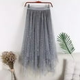 thumbnail image 1 of Wuxian Women'S Sequin Tutu Skirt Long Irregular Hem High Waist Ruffles Layered Solid Color Spring Summer Star Sequins Velvet Lined A-Line Tulle Mesh Skirt,Grey,One Size, 1 of 3