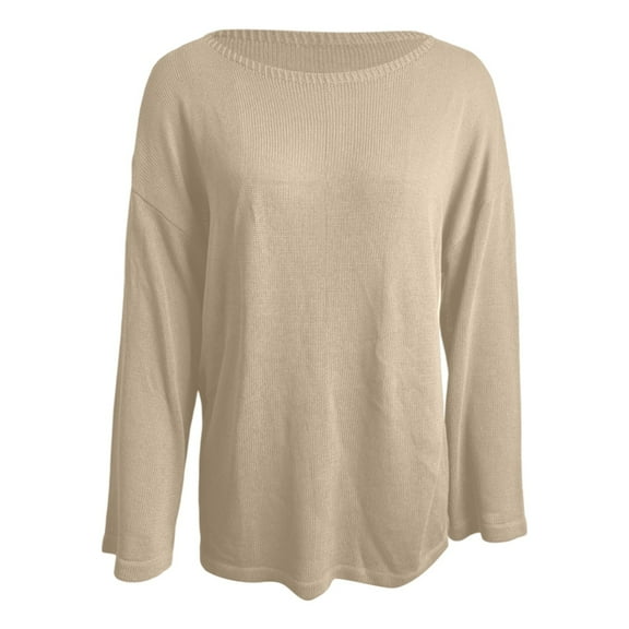 Wuxian Women'S Sweaters Knit Pullover Sweater Classic Crewneck Casual Loose Long Sleeve Solid Color Relaxed Oversized Cozy Layer Based Shirt Casual Loose Sweatshirt,Beige,S