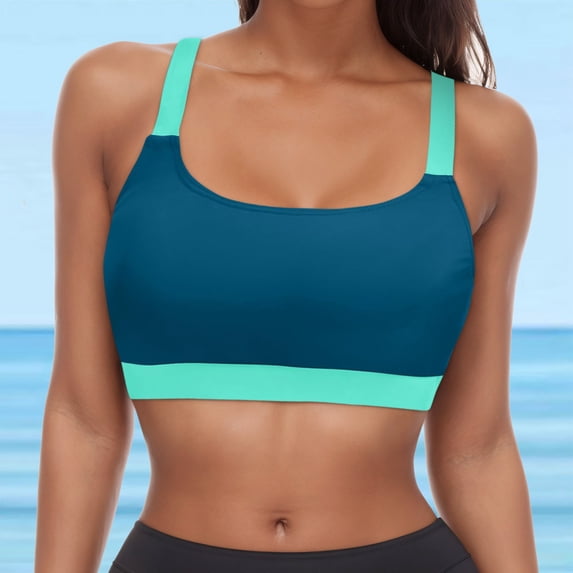 Wuxian Women'S Swim Tank Top Sports Bra Bikini Racerback Scoop Neck Solid Color Wireless Bathing Suits Push Up Padded Crop Tops Swim Bras Bralette,Green,XXL