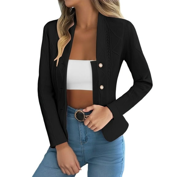 Wuxian Women Short Coat Autumn Winter Slim Fit Long Sleeve Solid Color Buttoned Stylish Jacket Outerwear Casual Wear,Black,L
