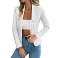 thumbnail image 1 of Wuxian Women Short Coat Autumn Winter Slim Fit Long Sleeve Solid Color Buttoned Stylish Jacket Outerwear Casual Wear,White,Xl, 1 of 5
