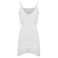 thumbnail image 1 of Wuxian Women Sleeveless Spaghetti Strap Dresses Deep V Neck Backless Fringe Patchwork Bodycon Tango Dancedress Solid Color Summer Tassel Club Party Tiered Playsuit Mini Dress,White,XL, 1 of 5