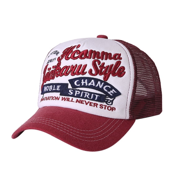 Wuxian Women Sun Hats Fashionable Letter Embroidered Mesh Baseball Cap Vintage Distressed Washed Summer Running Breathable Lightweight Adjustable Casual Travel Sports Trucker Hat,Red,One Size