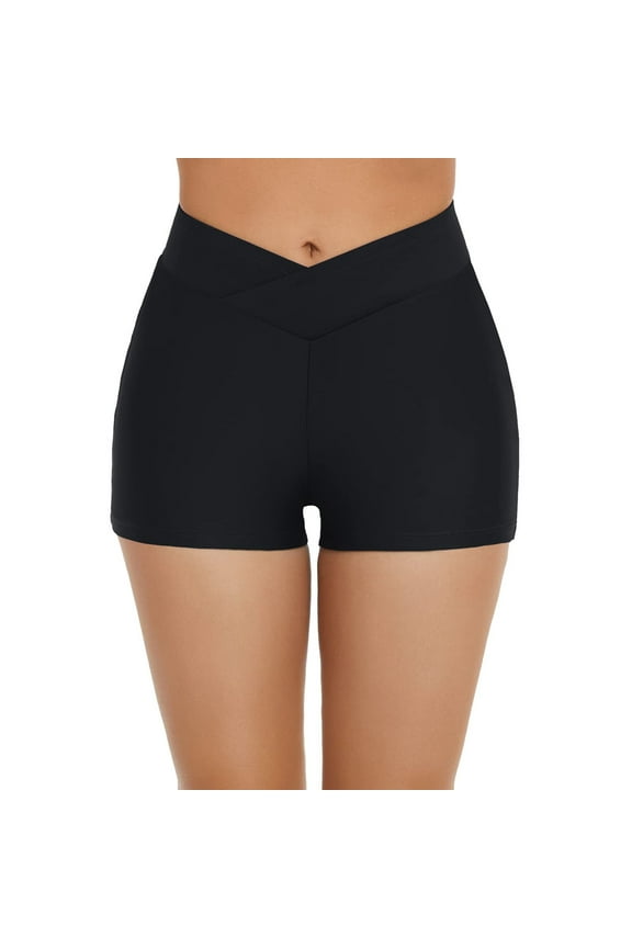 Women Swim Bottoms Solid Color High Waisted Side Seamless Trunk Shorts Ruched Tummy Control Swimwear Bathing Suit Bikini Bottom Liner,Black,L