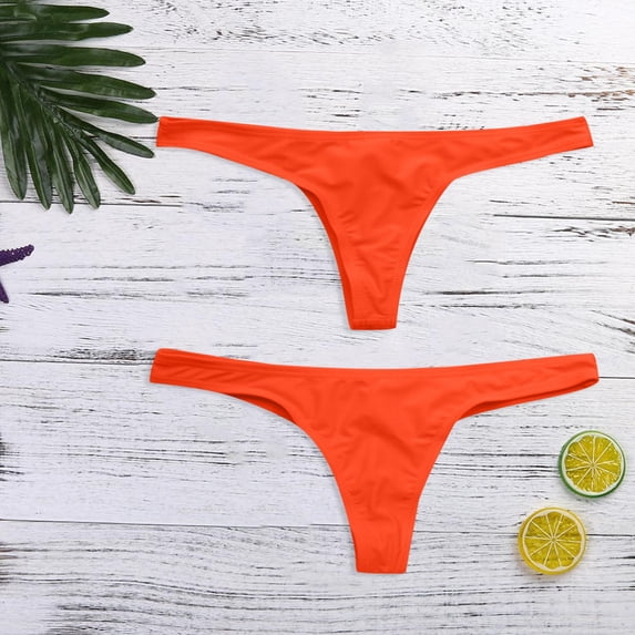 Wuxian Women Tankini Swimwear Bottoms Solid Color Low Rise Brazilian Thong Bikini Beachwear Comfortable Breathable Seamless Swim Briefs,Orange,XXL